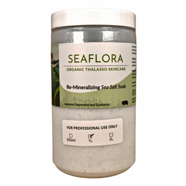 Seaflora's own sea salt soak with Japanese Peppermint and Eucalyptus.